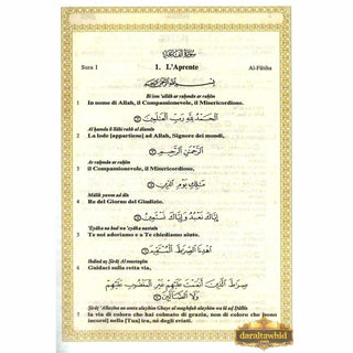 Quran In Italian Language,(Translation in Italian),(Transliteration In English),IL Sacro Corano e la traduzione in lingua italiana del senso dei suoi